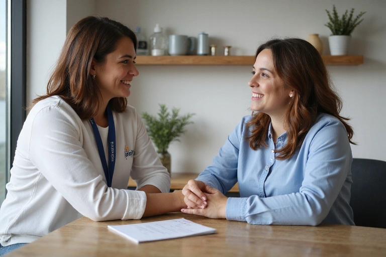 Zdjęcie przedstawiające dietetyka rozmawiającego z klientem w przyjaznym gabinecie.